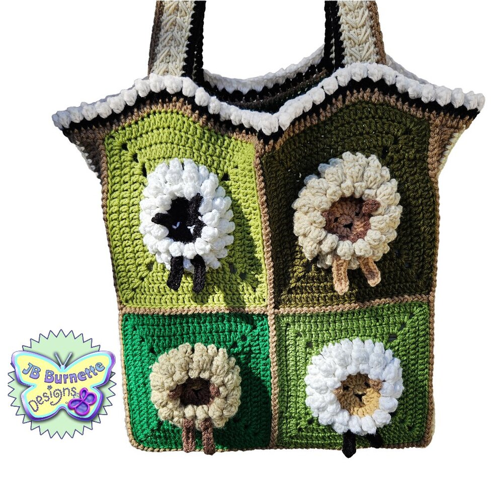 Handmade Crochet Black Sheep Tote Bag, Farm-theme,  Gift for Animal Lover